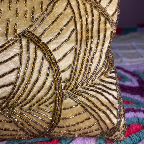 Vintage yellow magid hand bag glamour sparkle beaded design fancy pretty - Picture 12 of 12